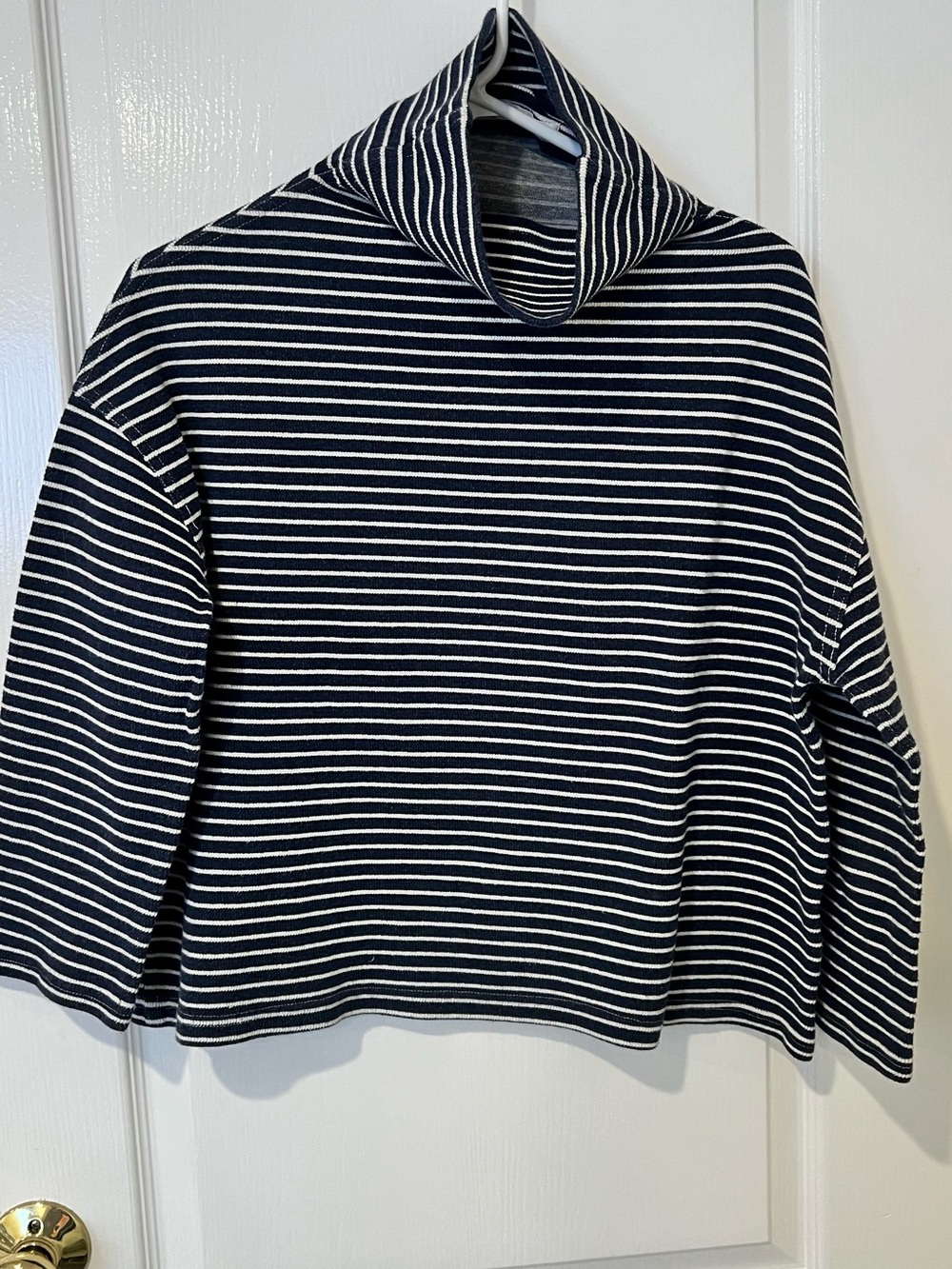 Emerson Fry women’s Striped Funnel neck Sweater- Navy & White Medium 100% cotton